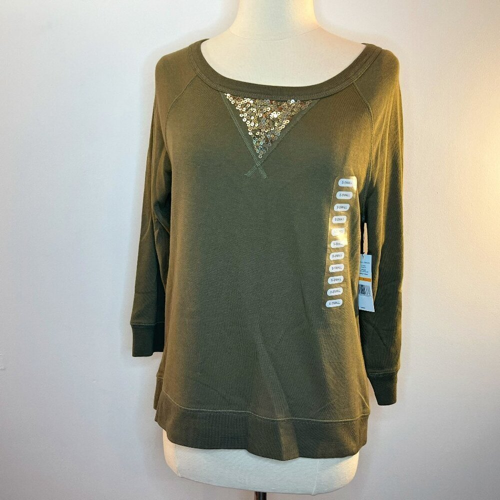 CHAUS SPORT Women's Deep Olive Green 3/4 Sleeve Sweater - Size Small - NWT